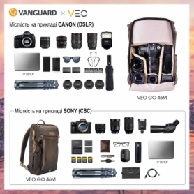 Рюкзак туристический для фотокамер Vanguard VEO GO 46M Khaki-Green, 13 л (VEO GO 46M KG) - Фото №7