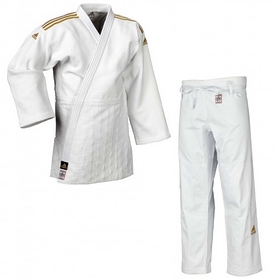 Кимоно для дзюдо Adidas Champion 2 IJF Slim Fit белое с золотыми полосами