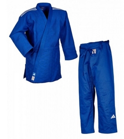 Кимоно для дзюдо Adidas Champion 3 IJF Slim Fit синее с белыми полосами - Фото №2