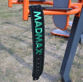 Пояс для важкої атлетики шкіряний MadMax MFB-301 Suede Single Prong Black/Green (MFB-301) - Фото №8