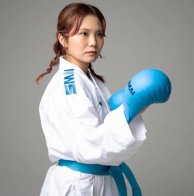 Кимоно для карате SMAI Inazuma Gi с лицензией WKF белое с синей вышивкой (U-INAZ)